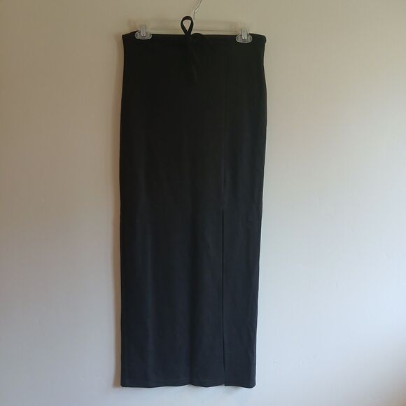 Vintage 90s Ann Mali Pull On Knit Maxi Skirt Size Small Gray Slit Whimsigoth - Picture 1 of 10